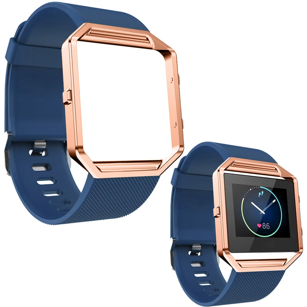 سوار معصم رياضي لساعة Fitbit Blaze Band من السيليكون الناعم يحل محل حزام عرض 23 ملم لساعة Fitbit Blaze بإطار ذهبي وردي
