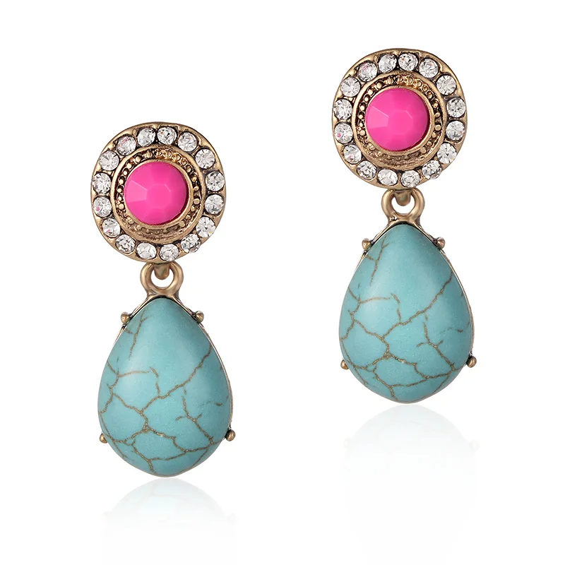 OSHUER Women\'s Fashion Turquoise Earrings Drop Crystal Earring For Women