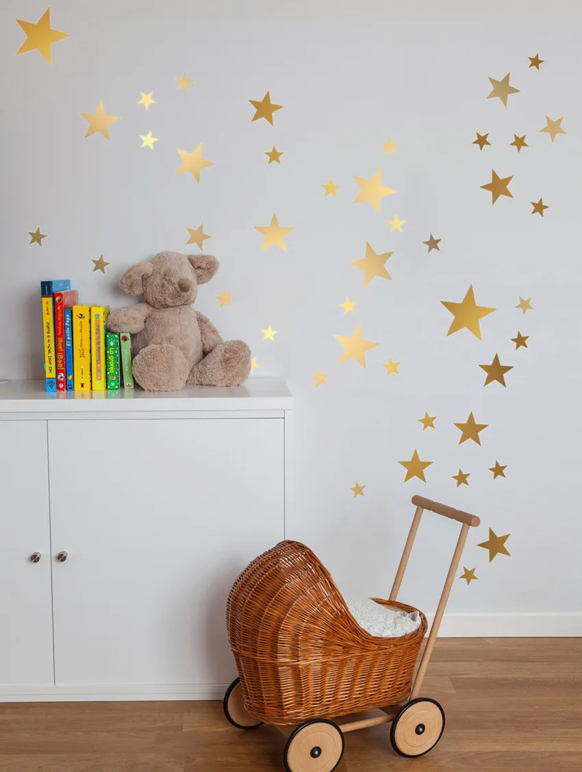 Multi Size Mixed Matte Gold Star Wall Sticker Kids Room Starry Ceiling Decal Vinyl  Nursery Decor