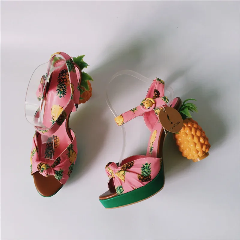 Women Pink Platform Sandals Pineapple Chunky 11cm High Heels Summer Shoes Woman Ankle Strap Valentina Ladies Shoes Dress Pumps