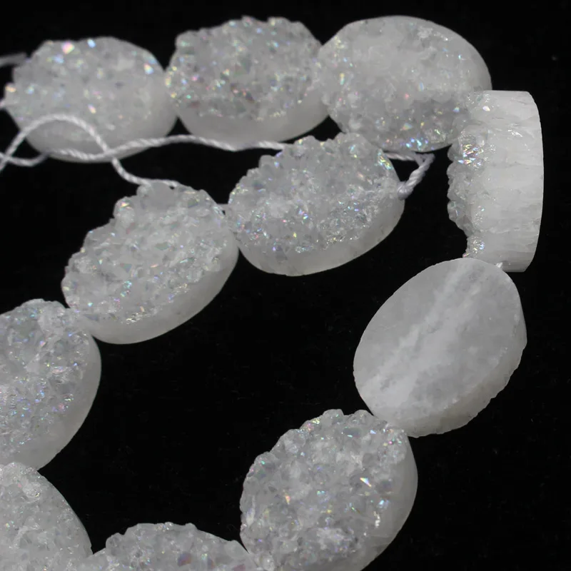 Mini. Order is $7!13x18mm druzy druse Natural White Agates Onyx Flat Egg Oval DIY Fa-store Spacer Loose Beads 11pcs