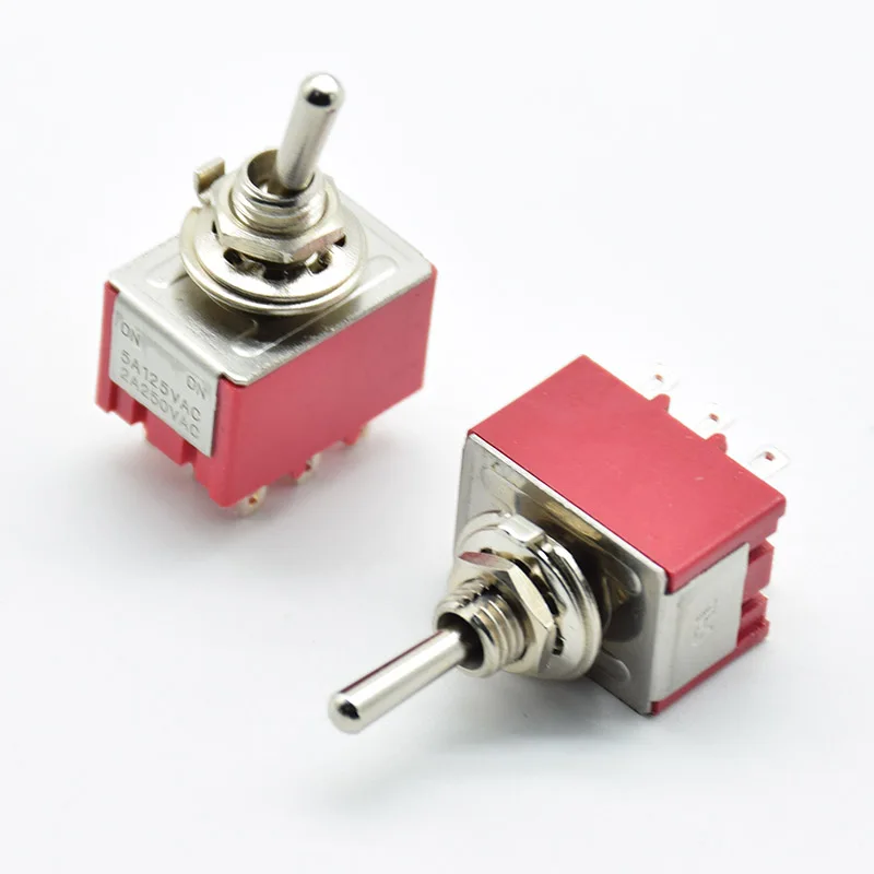 1 PC NEW Red 9 Pins ON-OFF-ON/ON ON 3/2 Position Mini Toggle Switch AC 5A/125V 2A/250V With Solder Terminal waterproof