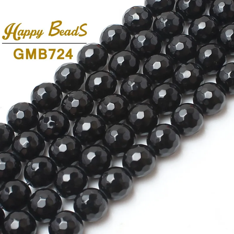 Natural Stone Faceted Black Agata Onyx Round Loose Spacer Beads 4 6 8 10 12 14mm 15