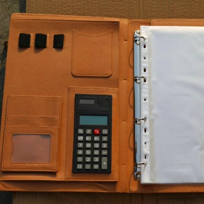 Creative Leather A4 File folder Padfolio multifunction organizer planner notebook ring binder Busniess School office Supplies