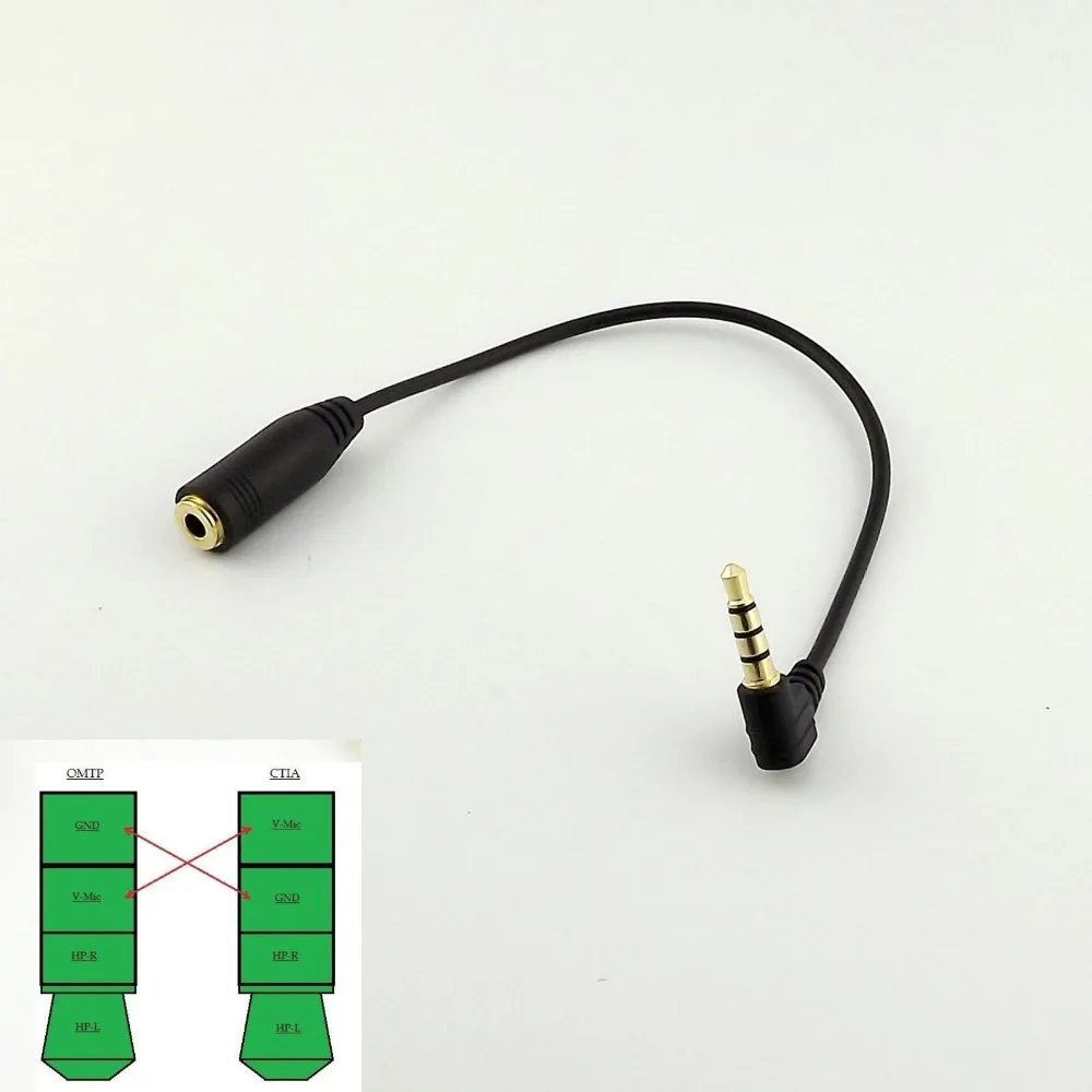 1pc Black 3.5mm Angle CTIA to OMTP Audio Headphones Handsfree Earphones Converter Cable 20cm