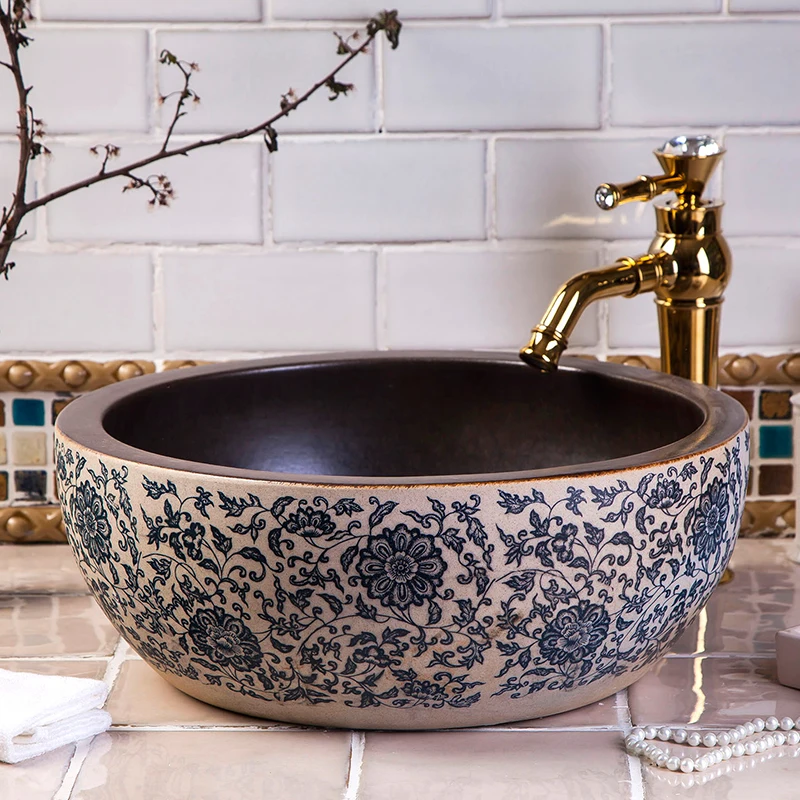 

Europe style chinese wash basin vessel sinks Jingdezhen Art Counter Top ceramic basin sink sinks and wash basins