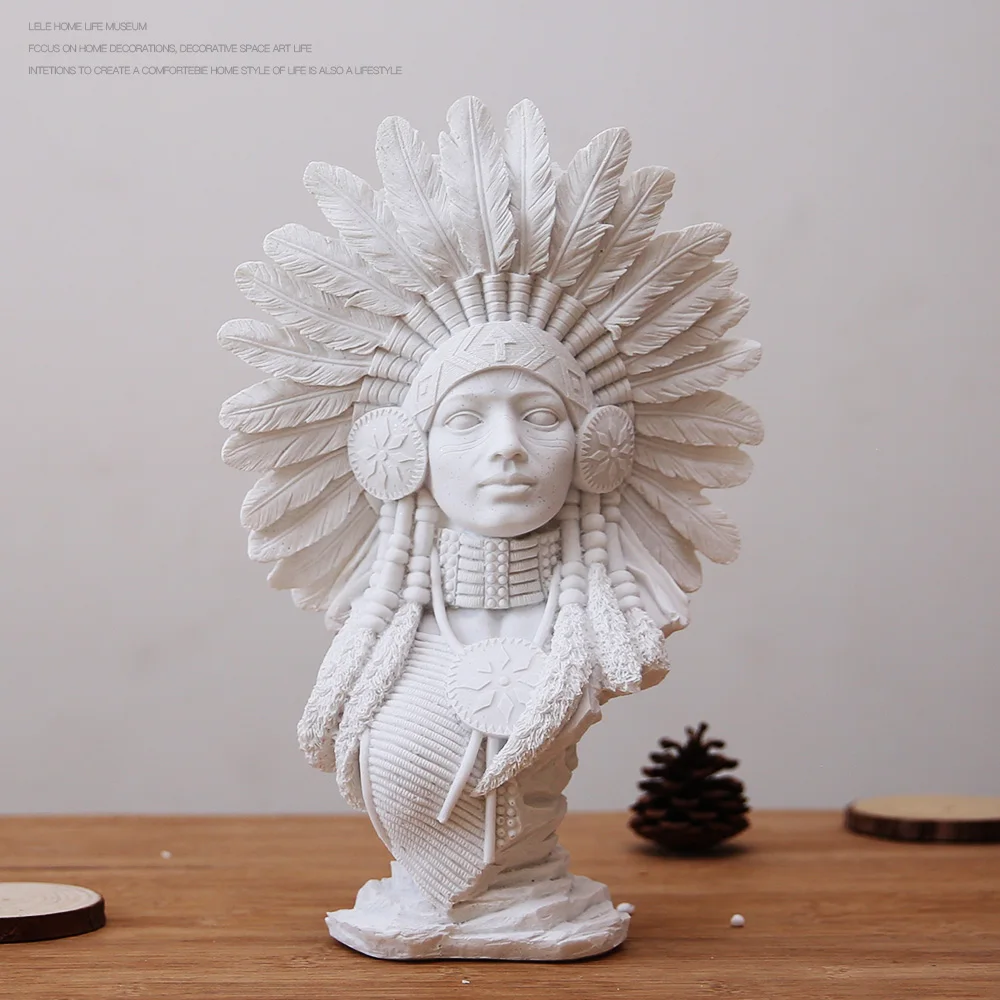 

Modern Resin Pure White Indian Figurines Crafts Model Room Sandstone Plaster Sculpture Portrait Character Ornaments Decoration