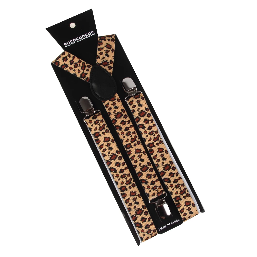 Mode Gele Mannen Vrouwen Bretels Vlinderdas Set 2.5 cm Breed Animal Leopard Bretels Bretels Bowtie Vrouwelijke Bretels