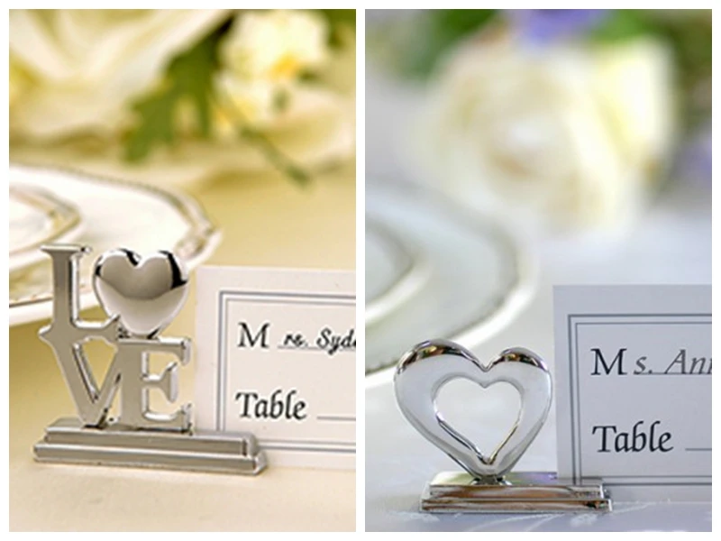 

(25 Pieces/lot) Simple Wedding decoration craft of Silver LOVE Place Card Holders with Love heart For Event and Party favors