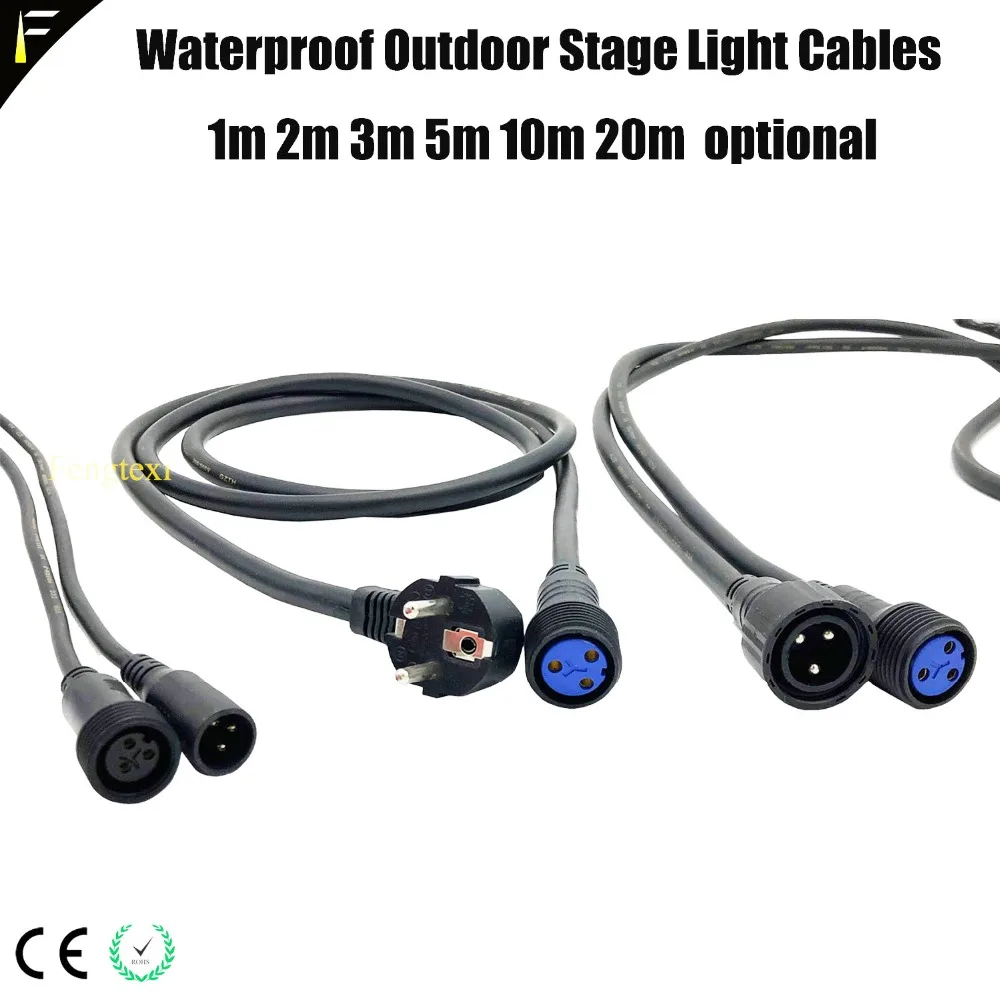 4xLOT Outdoor DMX Extension Cable IP65 Stage Par Light Waterproof Power Supply Extension Cables & EU US UK Plug Main Power Cable