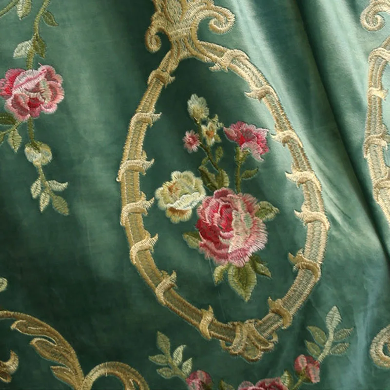 Green luxury villa high quality velvet embroidered curtains for living room Voile Curtain for Bedroom Window Treatment Drapes