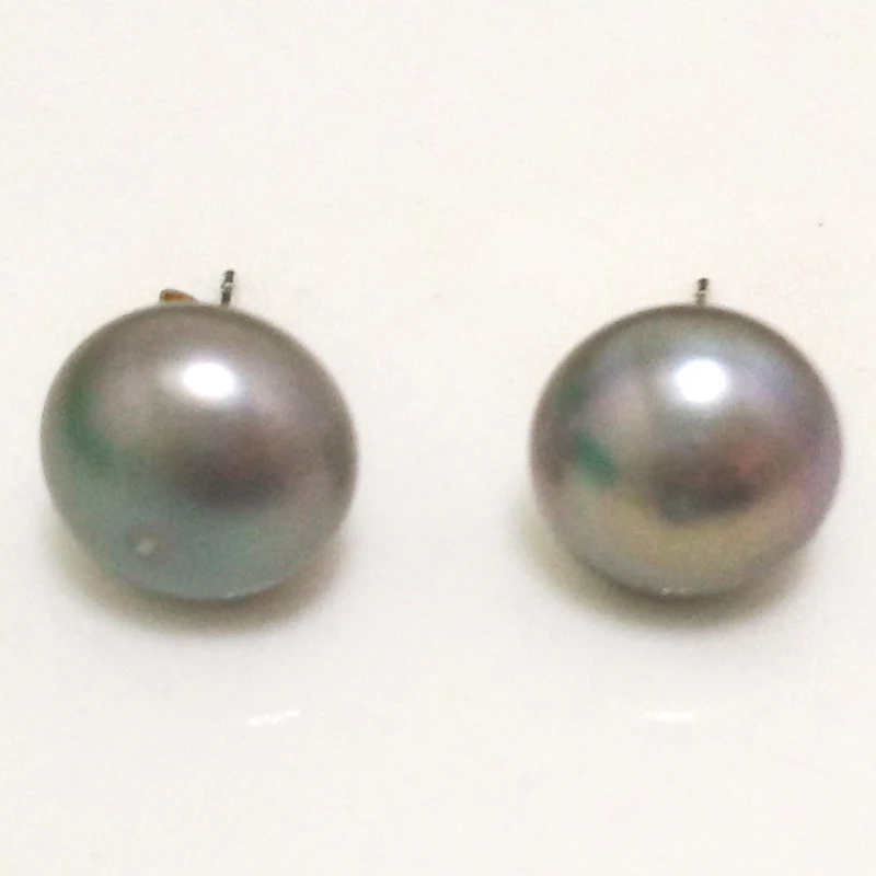 Wholesale 12-13mm Silver Natural Button Pearl 925 Sterling Silver Stud Earring