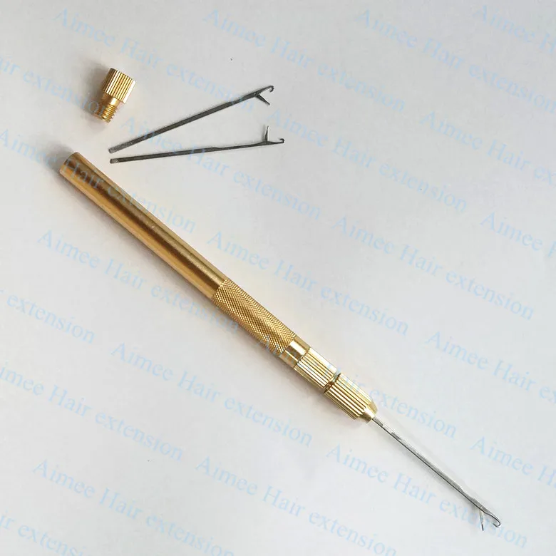 

1pcs Golden Handle Pulling Needle for Micro Rings Links Loop Hair Extension Tools 3 needles