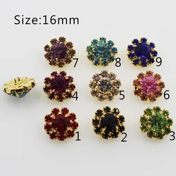 Golden Metal Rhinestone Buttons for Sewing, Clothing, Bottons Craft Supplies, Decoration, Baby Button, 10 PCs, 16mm, Hot Sale