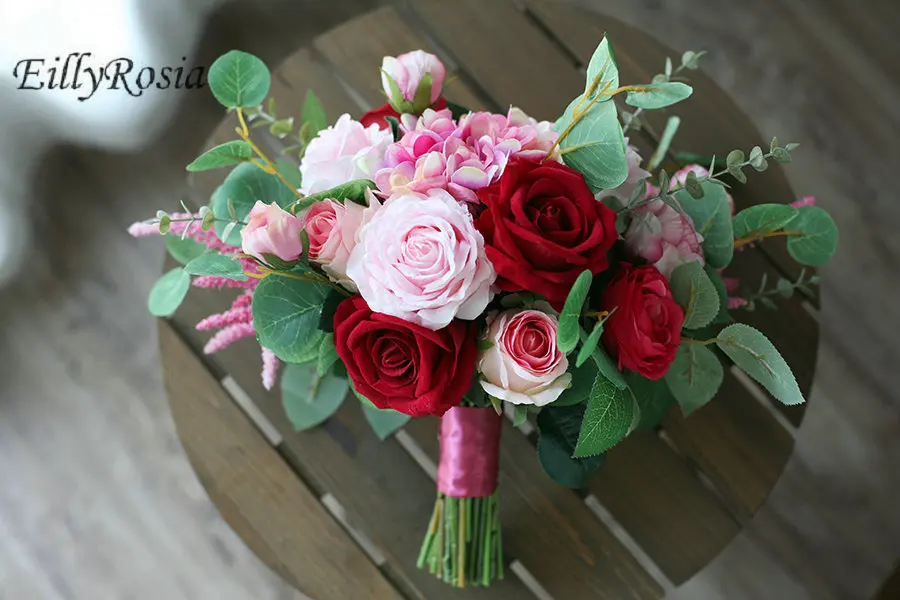 Novo buquê de casamento mariage vermelho rosa hortênsia rosa articielle simulação noiva fotografia segurando flor país buquê de noiva