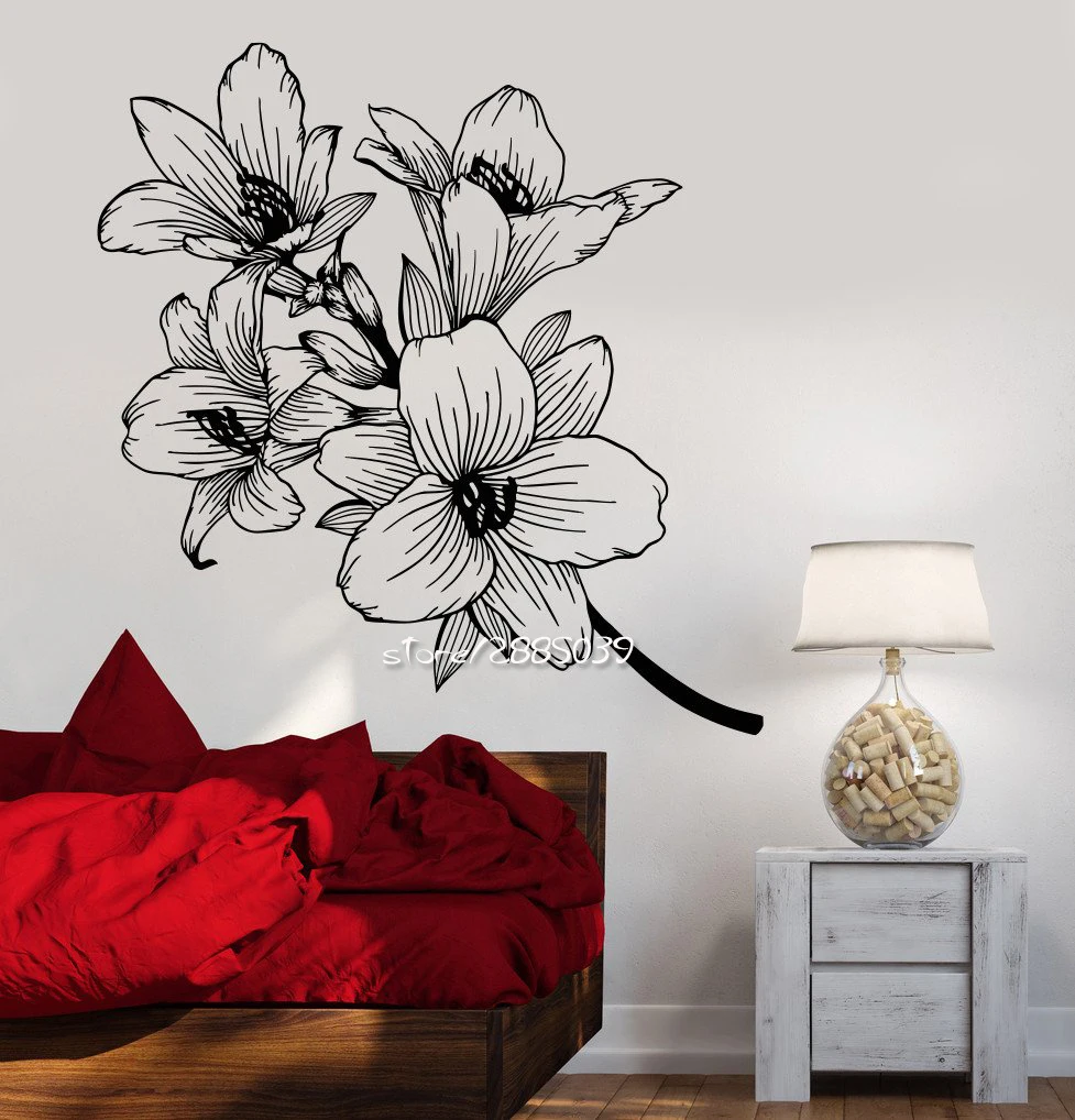 Beautiful Flowers Branch Vinyl Wall Stickers Garden Room Decor Wall Decal Artistic Design High Quality Wallpaper Poster SA901