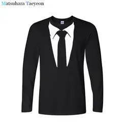 Matsuhara Taeyeon men brand long sleeve round collar printing Amusing Black tie design Leisure A man of t - shirt