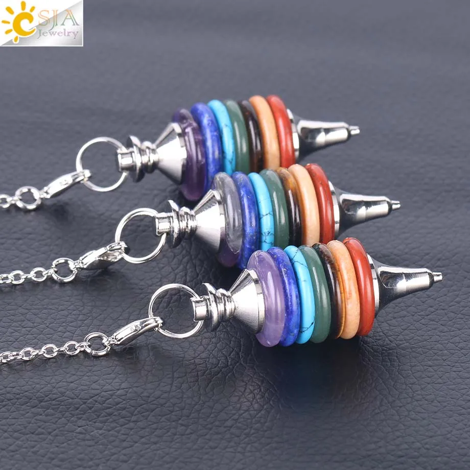 CSJA 7 Чакр маятник дюбузные маятники натуральный камень кулон колеса жизни драгоценные камни ювелирные маятники для мужчин женщин маятник F327