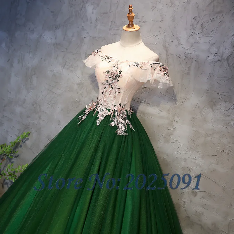 Nắp Xanh Lá Tay Quinceanera Váy 2019 Tull Hóa Trang Bầu Dài Dạ Hội Đầm Sweet 16 Đầm Vestidos De 15 Anos