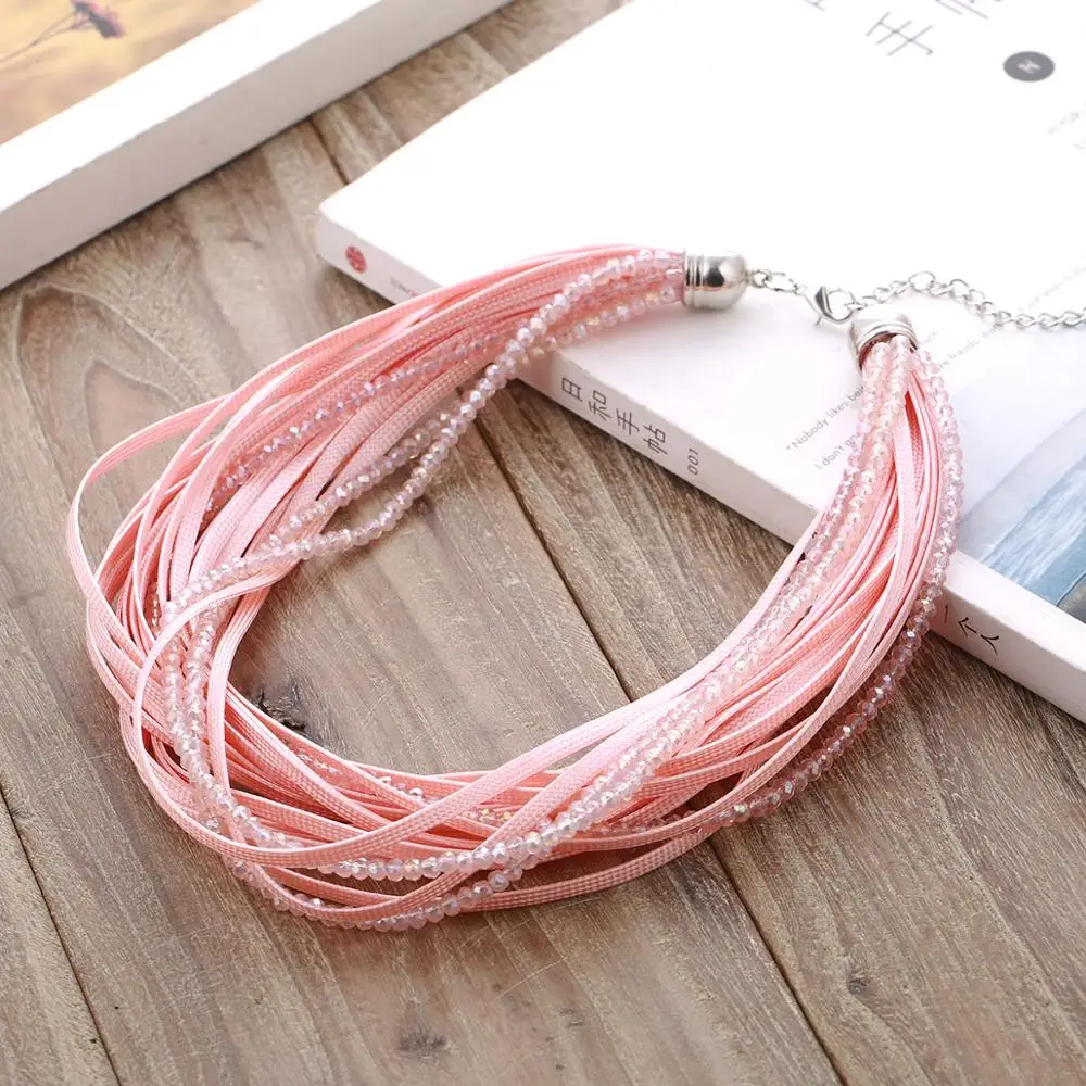 Hand Made Multilayer Choker Statement Necklaces & Pendants For Women Fink and Yellow Rope Chain Beads Collares Jewelry