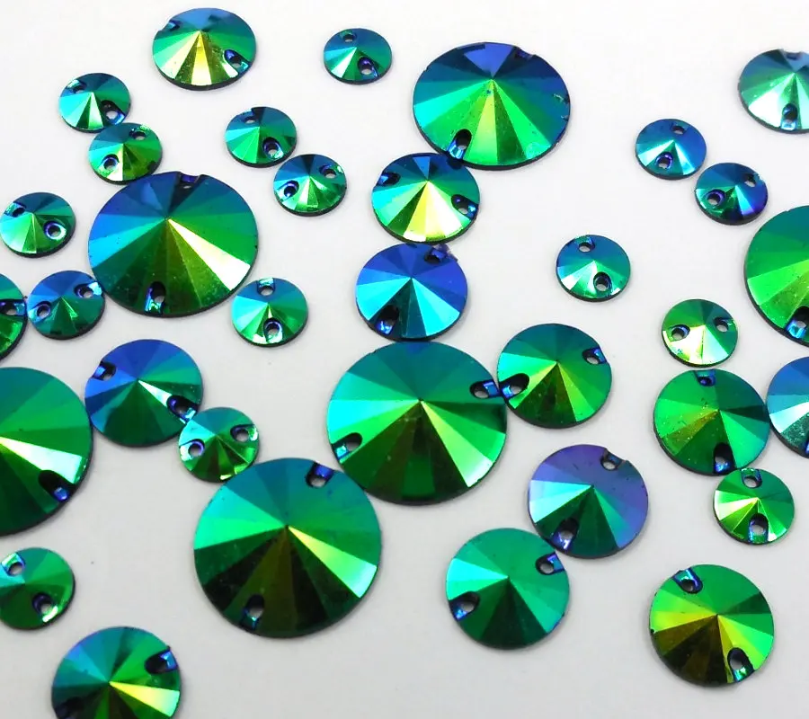 Mix Sizes,Round Resin Blue Green Rhinestones 18mm 12mm 8mm Sew-on Stones and Crystals Strass Crystal For Sew Evening Prom Dress