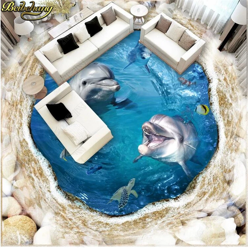 beibehang Custom Dolphins Photo mural Sea Water Ripples Hotel Bathroom Mural Waterproof self adhesive wallpapers for living room