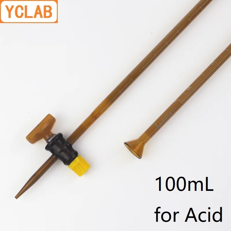 YCLAB 100mL Burette with Straight Stopcock for Acid Class A Brown Amber Glass Laboratory Chemistry Equipment