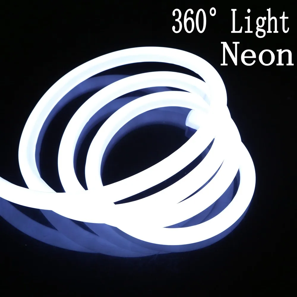 360-stopniowa okrągła taśma neonowa LED 220V 240v Elastyczne światło neonowe Wodoodporne 120 diod led/m okrągłe dwuprzewodowe światło zewnętrzne 1m 5m 10m 20m 50