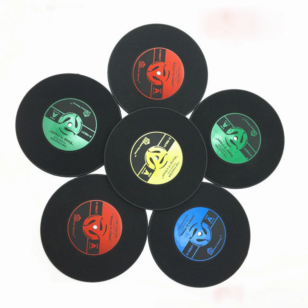 4Pcs/set Black Vinyl Record Coaster Table Cup Mat Plastic Retro Mug Coaster Pad Coffee Hot Drink Holder Home Placemat Decor