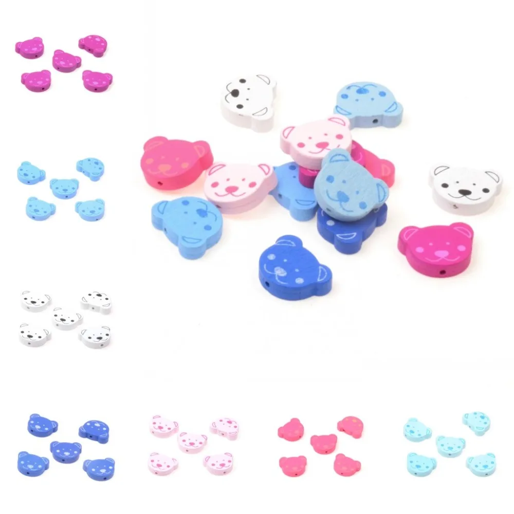 MIAOCHI DIY 30Pcs/Lot Lead-Free Bear Spacer Wooden Beads For Jewelry Makeing Baby Toys Pacifier Clip Crafts Wood Bead 24*20mm