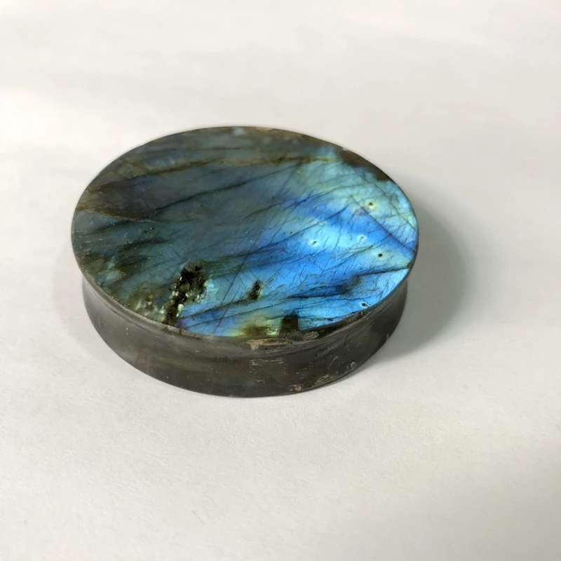 One Blue Flash Labradorite Stone Plug,53mm Large Plugs Labradorite Stone Bead Palms,13mm Thickness