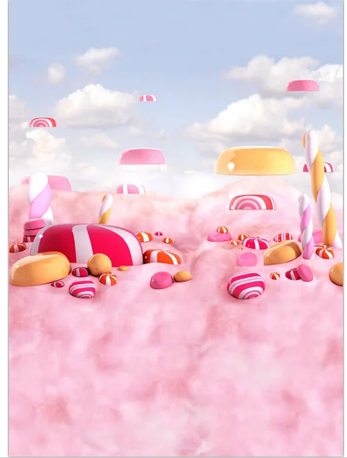 5x7FT Clouds Sky Pink Candy Candydand Chocolate Bars Lollipops Custom Photo Studio Backdrops Backgrounds Vinyl 220cm x 150cm