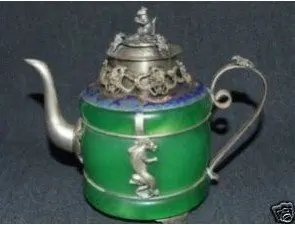 Crafts Arts Chinese Statue wholesale Tibetan Silver old green tea silver dragon jade Tibet tools wedding