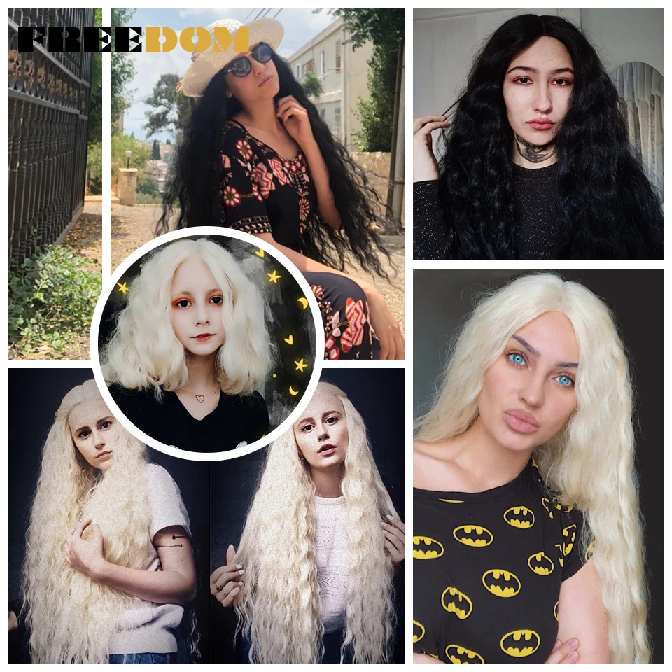 FREEDOM – Synthetische Perücken mit Spitze am Vorderteil für schwarze Frauen, 40 Zoll lang, Cosplay-Perücke, lockige Perücken mit Spitze, Ombré-Perücke mit Highlights in den Farben Ingwer, Weiß und Pink. – Detail 2