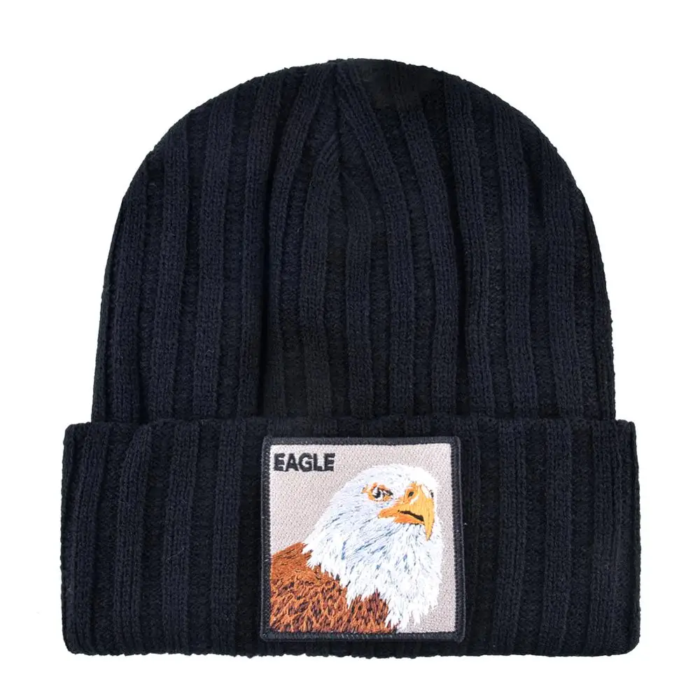 Solid Winter Beanie Hat Men Women Fashion Knitted Skullies Beanies With Eagle Patch Fashion Streetwear Gorras Hip Hop Bonnet Cap