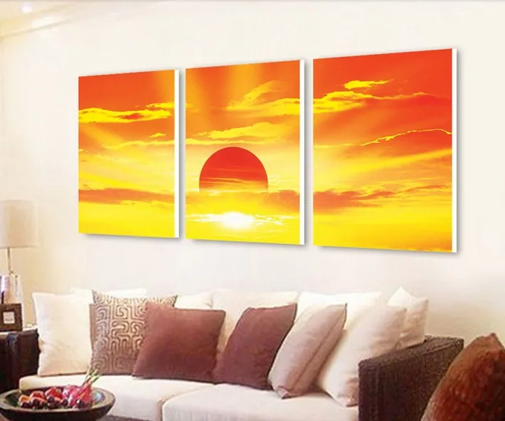 

Handmade Modern Landscape Oil Painting On Canvas Hand-painted Wall Artwork Red Sun Yellow Gold Sky Seascape Hang Craft Pictures