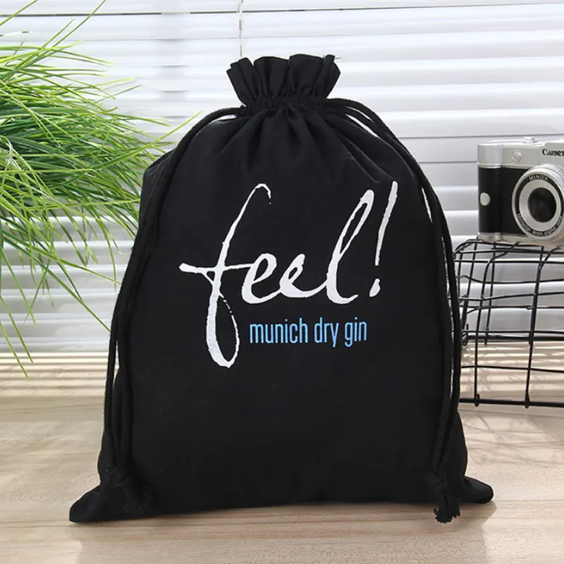 100pcs Print Logo Canvas Drawstring Bag Travel Drawstring Pouch Pure Cotton Cloth Bags Storage Bag for Christmas Gift Package