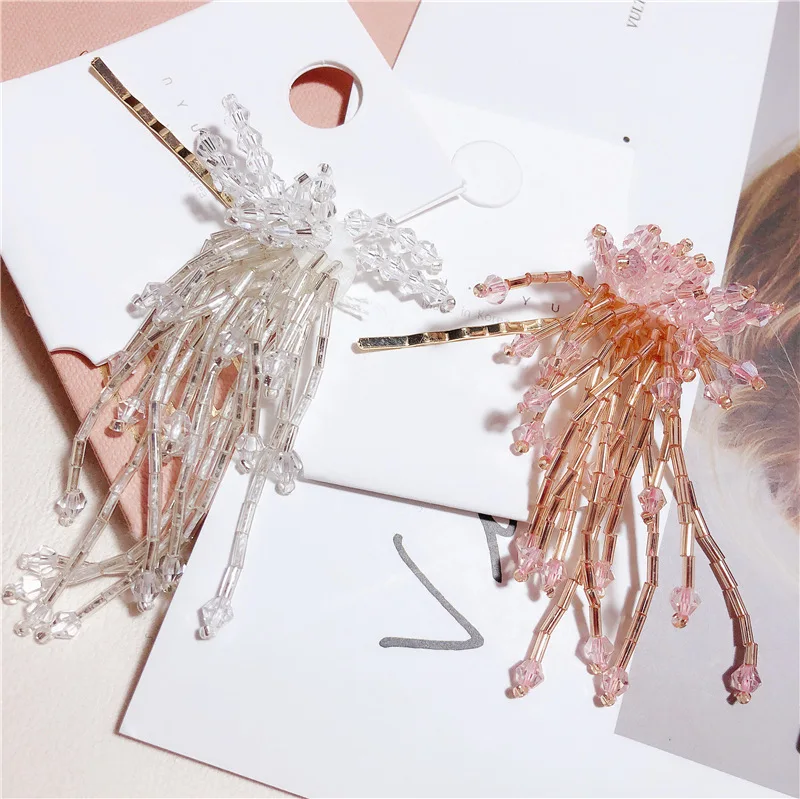 

Small fresh Tassels flowers Hair Barrette Hair Clip Hairpin Girls Shining Crystal Hair Accessories Women Headdress Wholesale