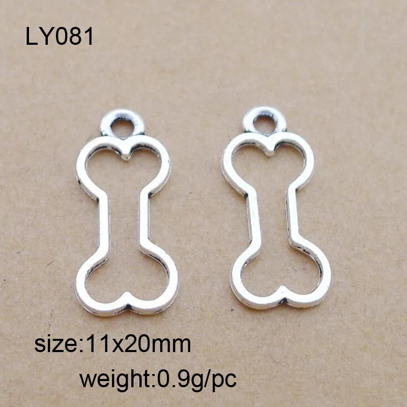 50pcs Antique Silver Dog Bone Charms Pendant 11x20mm