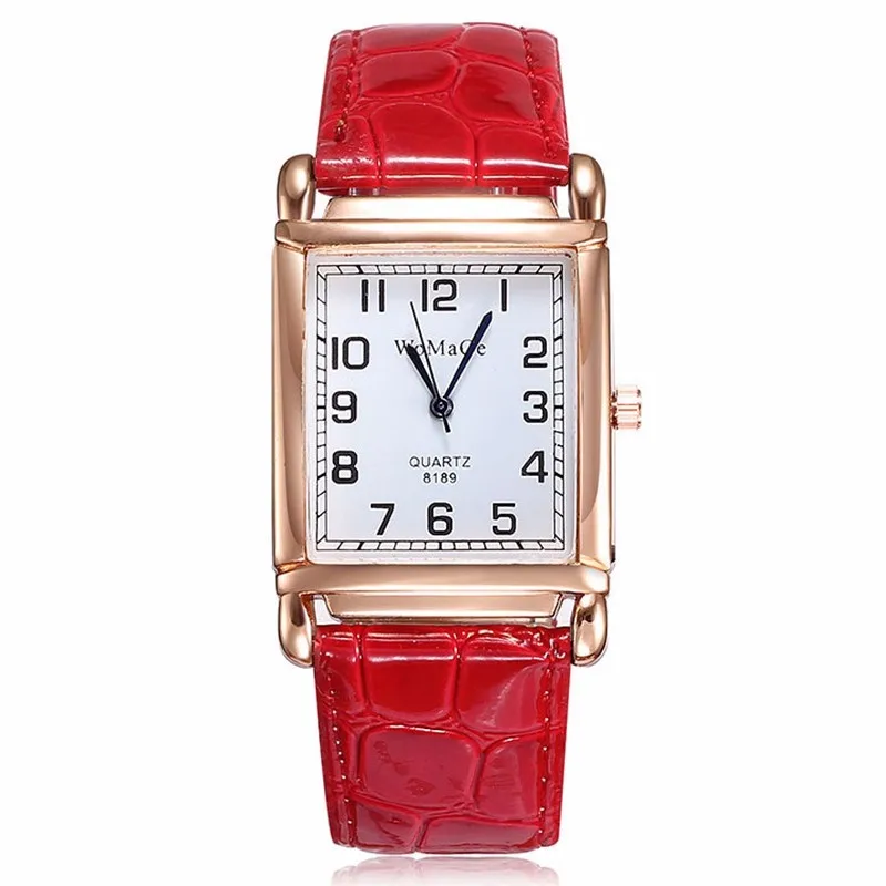 Luxo retângulo vermelho relógio de couro moda feminina quartzo relógios de pulso marca superior vestido casual senhoras relógio reloj mujer 2023