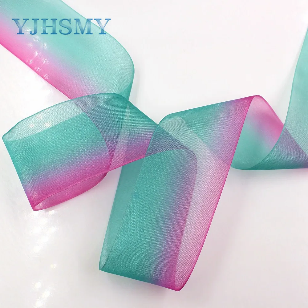 YJHSMY 182011 38 mm 10 Yards  Fade Color Gradually Organza Sheer Ribbon Wedding Party Favor Decoration Craft free shipping