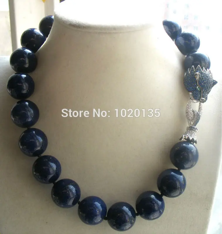 

lapis lazuli blue 18mm 20mm leopard clasp necklace 18" nature beads FPPJ wholesale