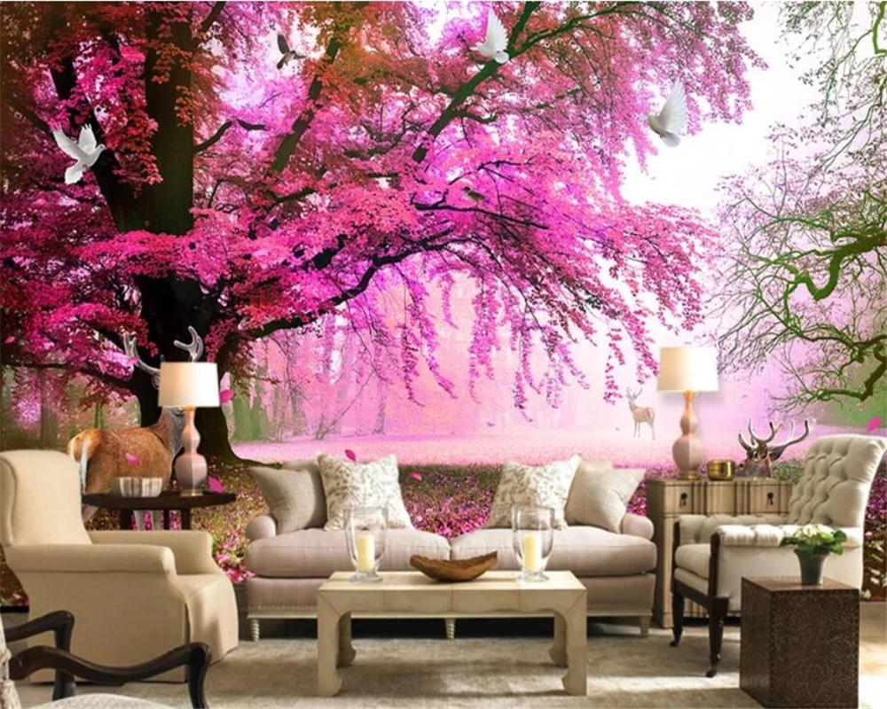 

Custom 3d wallpaper mural fantasy cherry tree deer photo wallpaper mural TV background wall wallpaper for walls 3 d