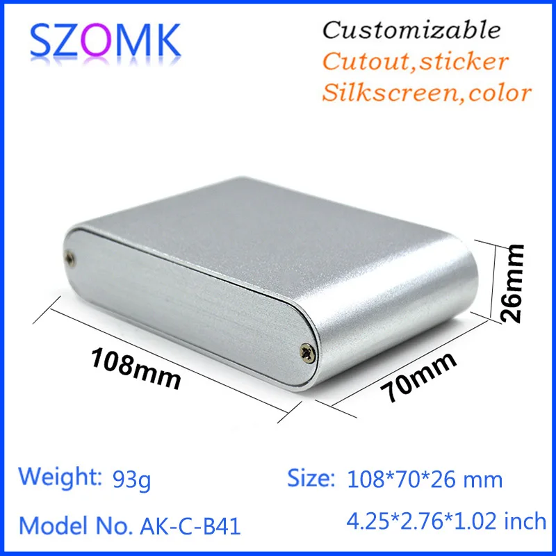 

Small fit well aluminum silver color 4Pcs108*70*26mm 4.25*2.76* 41.02inch junction housing and electronics case of pcb holder