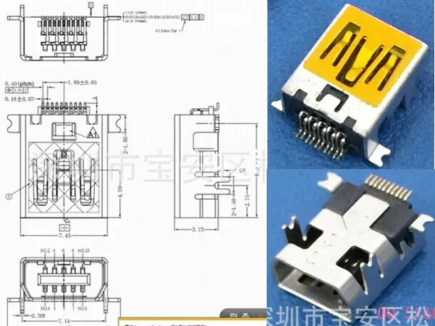 

Микро-USB 10P разъем типа «мама» 4-контактный фиксированный PCB, разъем для зарядки на конце, новый и оригинальный