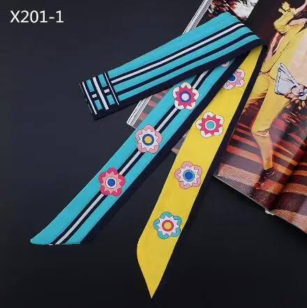 Long Version Luxury Brand Silk Ribbon Foral Print Women Silk Scarf Handle Bag Ribbons Female Headband Long Scarves & Wraps