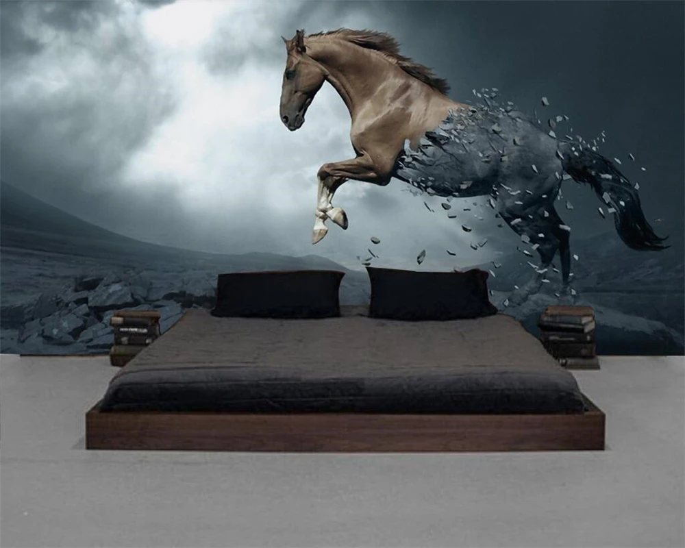 Custom wallpaper is simple and galloping horse TV sofa background wall living room bedroom background 3d wallpaper