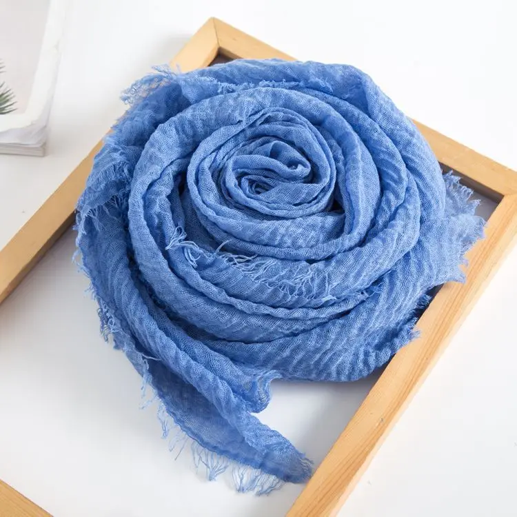 New fashion cotton and linen scarves Solid color crumpled short-hair Muslim headscarves Shawl manufacturers custom wholesale