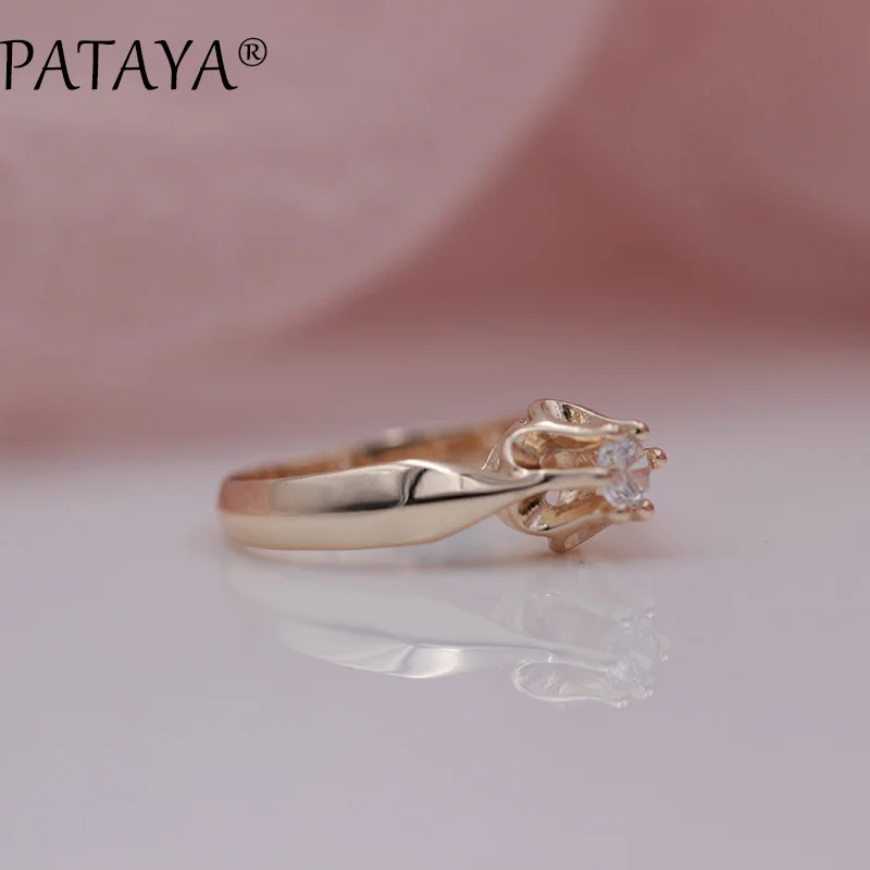 PATAYA New Arrival Women White Round National Zirconia Ring 585 Rose Gold Color Ring Special Offer Female Wedding Trendy Jewelry