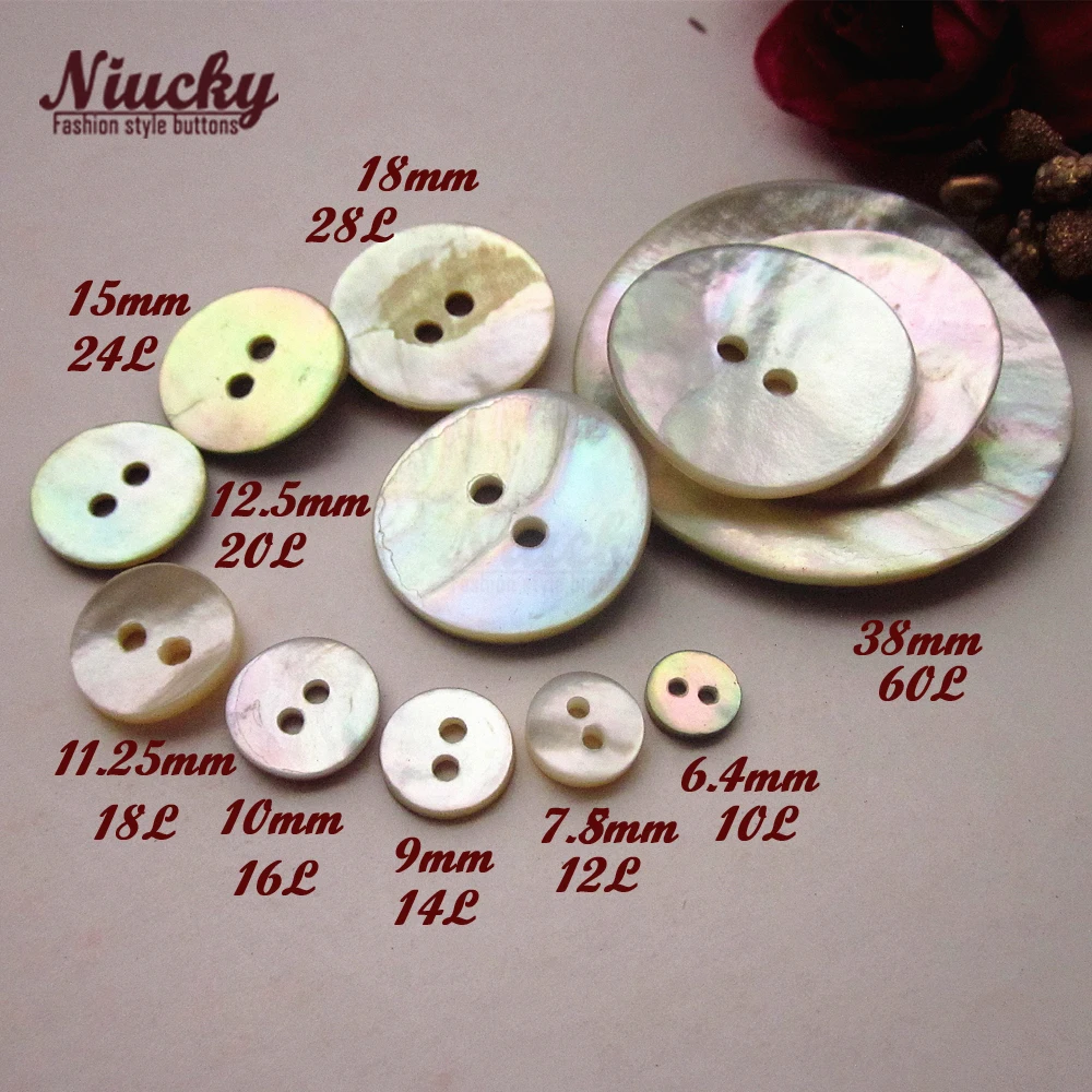 Niucky 9mm-12mm 2 holes High Quality Natural Akoya Pearl Shell Buttons T2 class Natural Shell Sewing Buttons S0101-051